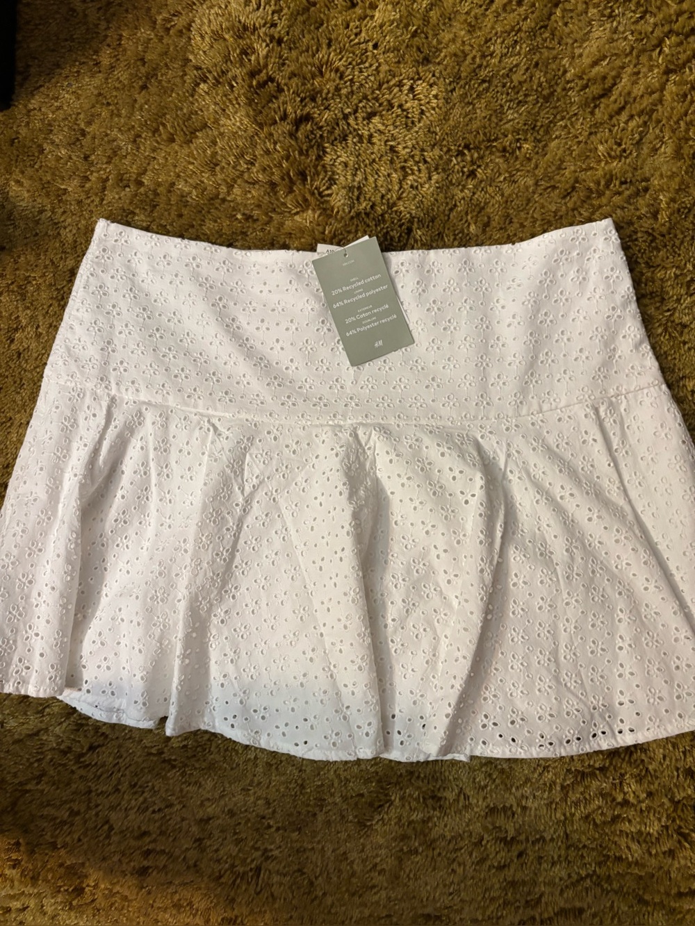 H&M NWT White Eyelet Embroidered Flounce Mini Skirt Size 12 Cottagecore